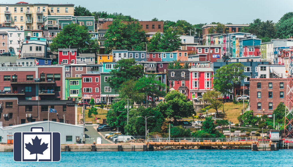VisitorsInsurance.ca A view of the colorful hillside houses of St. John's, Newfoundland, from the water.