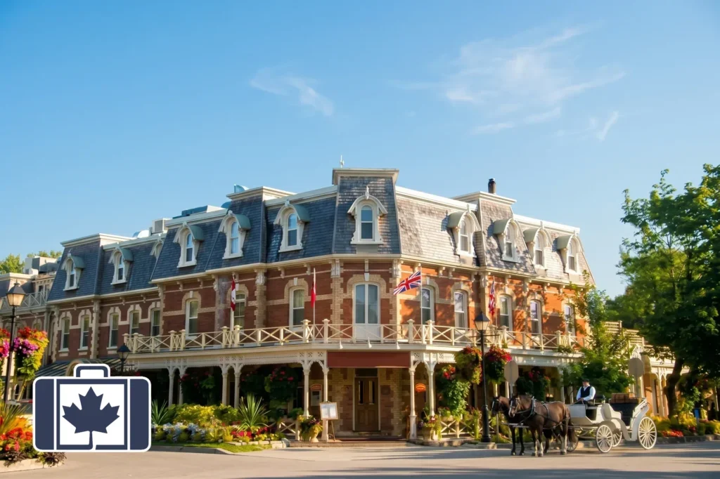 Shaw Festival Travel Insurance – Niagara-on-the-Lake Prince of Wales Hotel in Niagara-on-the-Lake with a horse-drawn carriage, near the Shaw Festival theatres